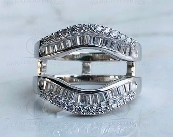 White Gold Wedding Ring Enhancer, White Baguette Diamond Ring