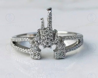 Enchanted Disney Fantasy Land Castle Ring 1 3ct White Round CZ
