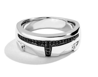 Star Wars Fame The Mandalorian Boba Fett Men's Black Diamond Ring, Black Moissanite Engagement and Wedding Ring, Sterling Silver Party Ring