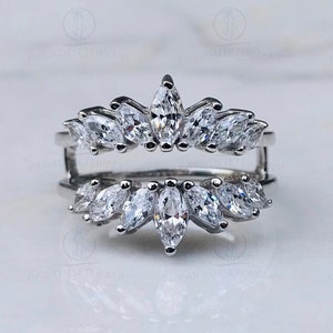 Enhancer Guard , 2 Cttw White Marquise Diamond Ring Guard Sterling Silver Solitaire Stacked Wrap Ring Enhancer Wrap Women&#39;s 925 Silver Guard