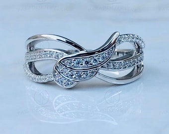 Angle Wing Guardian Ring, White Round Cut Diamond Ring, White Gold Ring, Angel Wing Shaped Ring, 925 Sterling Silver Ring, Wedding Gift Ring
