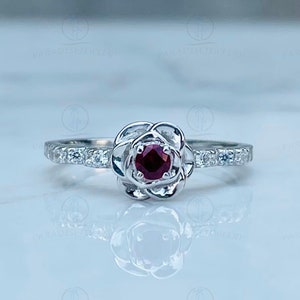 Enchanted Disney 1/4 CTTW Round Cut Diamond Belle Rose Promise Ring, Fine Jewelry Disney Ring, 925 Sterling Silver And 14K White Gold Ring
