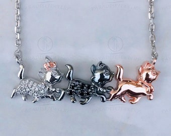 Disney Treasures The Aristocats Necklace 1/10Cttw Black/White Round Diamond Rose And Black Rhodium Plated Sterling Silver Pendant -18" Chain