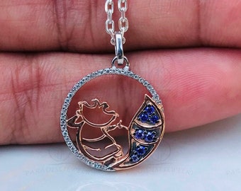 Disney Treasures Alice in Wonderland 'Cheshire Cat' Amethyst 1/10 Ct Pendant, Rose Plated 925 Sterling Silver Pendant, Wedding 18" Necklaces