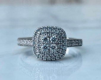 Enchanted Disney 5/8 CTTW Round Cut Diamond Belle Rose Promise Halo Disney Ring, Fine Jewelry Women Ring, 935 Argentium Silver And Gift Ring
