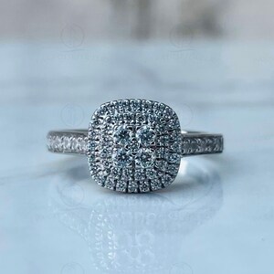 Enchanted Disney 5/8 CTTW Round Cut Diamond Belle Rose Promise Halo Disney Ring, Fine Jewelry Women Ring, 935 Argentium Silver And Gift Ring