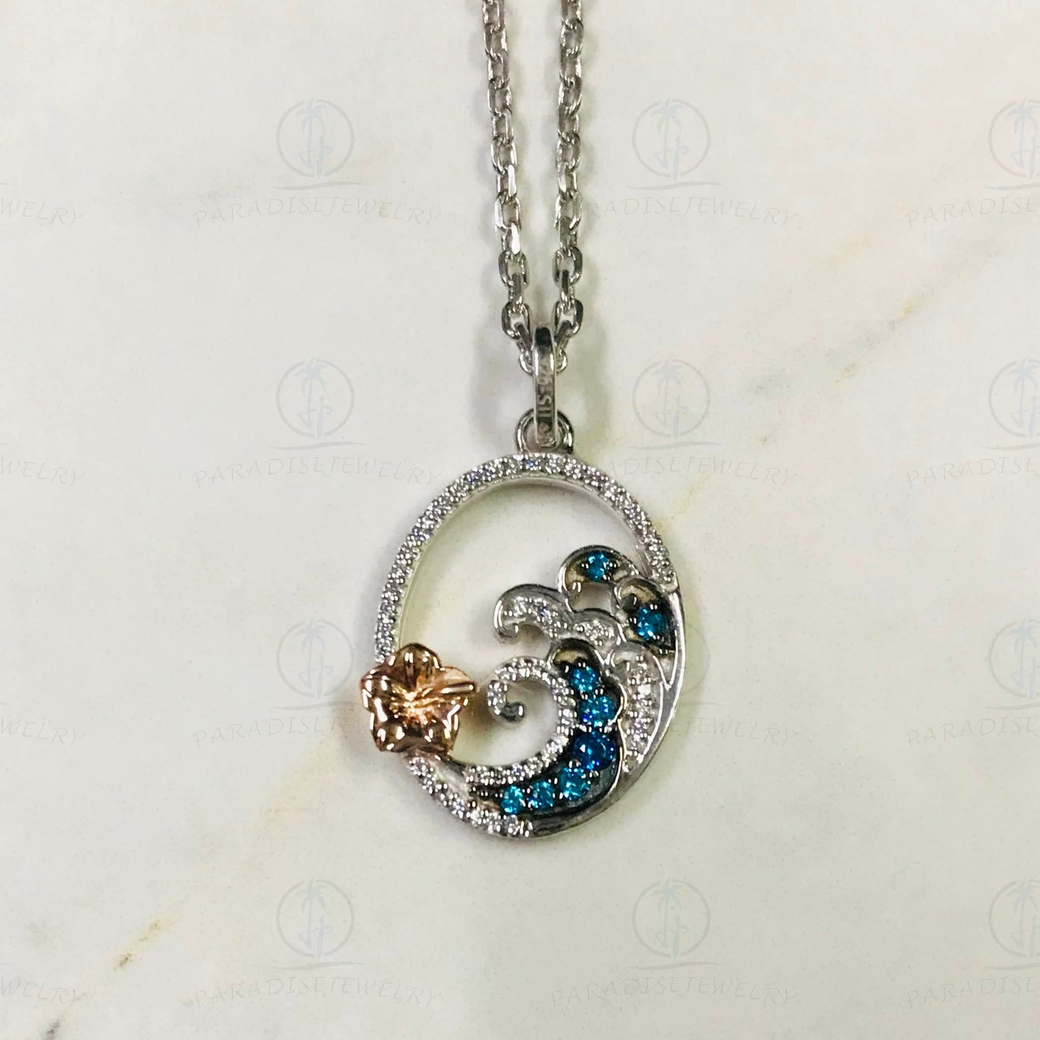 Disney Treasures Lilo & Stitch London Blue Topaz & Diamond Wave & Flower  Ring 1/10 ct tw Sterling Silver & 10K Rose Gold