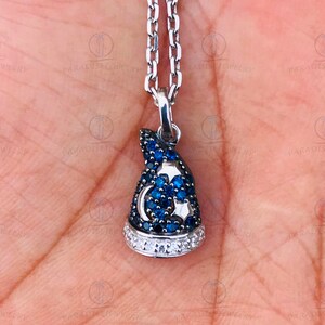Disney Treasures Fantasia Blue Sapphire & 1/12cttw CZ Diamond Star Pendant Necklaces, Black Plated Sterling Silver Pendant With Silver Chain image 2