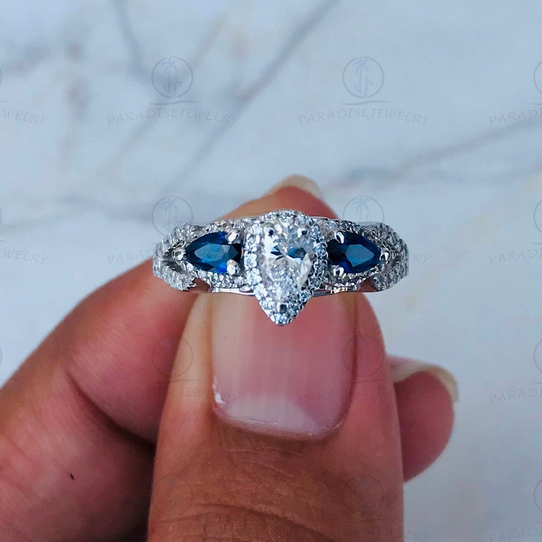 Vera Wang Love Collection 3/4ct White Pear CZ With Blue Three