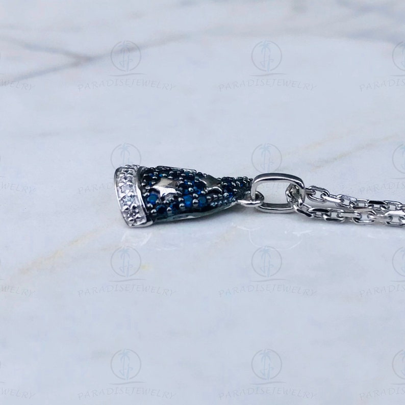 Disney Treasures Fantasia Blue Sapphire & 1/12cttw CZ Diamond Star Pendant Necklaces, Black Plated Sterling Silver Pendant With Silver Chain image 5