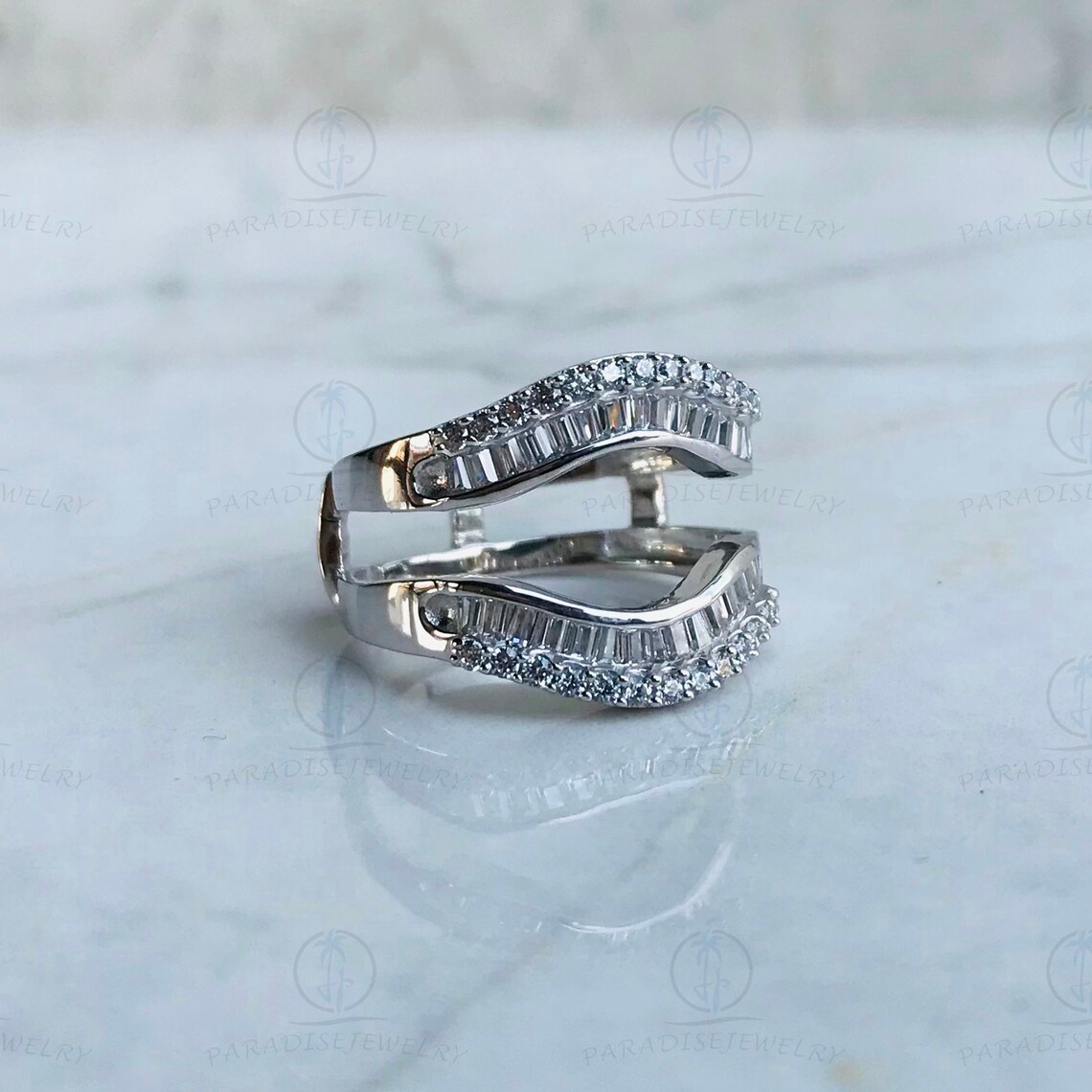 White Gold Wedding Ring Enhancer White Baguette Diamond Ring Etsy