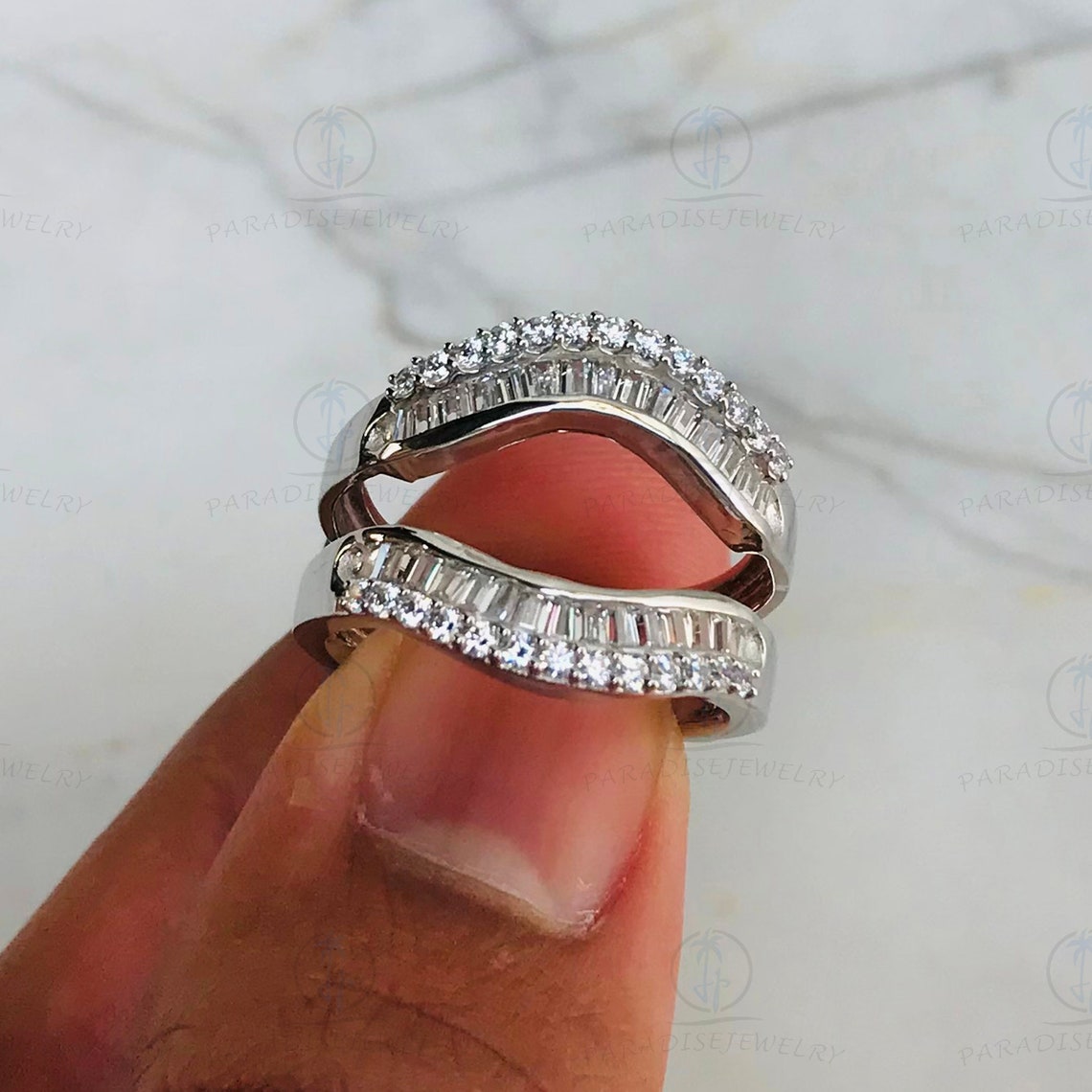 White Gold Wedding Ring Enhancer White Baguette Diamond Ring Etsy