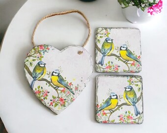 Blue Tit Gift Set, Bird Decor, Blue Tit Coasters, Bird Coasters, Gardener Gifts, Bird Lovers, Bird Watchers, Garden Birds, Blue Tits