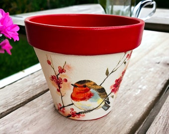 Red Robin Terracotta Flower Plant Pot, Red Gardening Indoor Planter, Robin Themed Garden Gifts, Robin Home Decorations