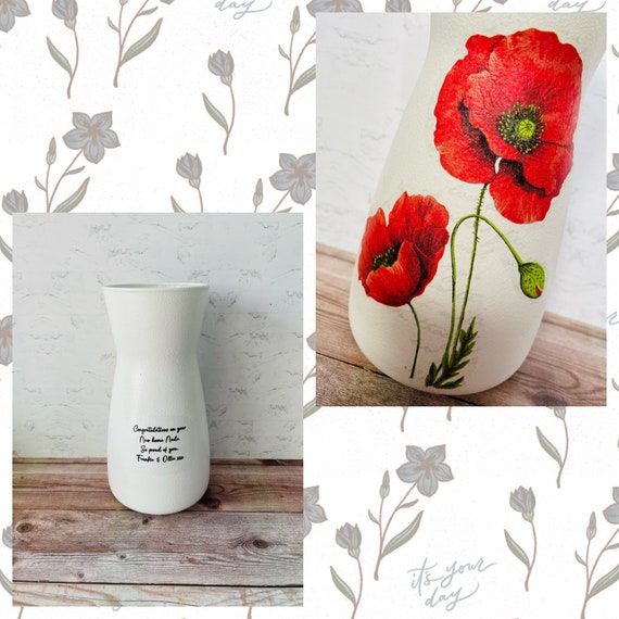 Personalised Poppy Vase, Personalised Vase, Poppy Themed Gifts, Poppy Home Decor, Personalised Poppy Gifts, Mothers Day Gifts, Gifts for Mum
