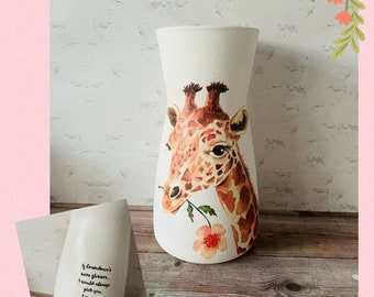 Personalised Giraffe Vase, Pretty Giraffe Vase, Personalised Giraffe Gifts, Giraffe Keepsake, Giraffe Decorations