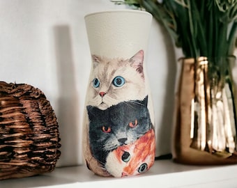 Cat Vase, Cat Themed Vase, Cat Gifts, Cat Lovers, Cat Flower Vase, Cat Decorations, Cat Home Decor, White Cat, Ginger Cat, Black Cat