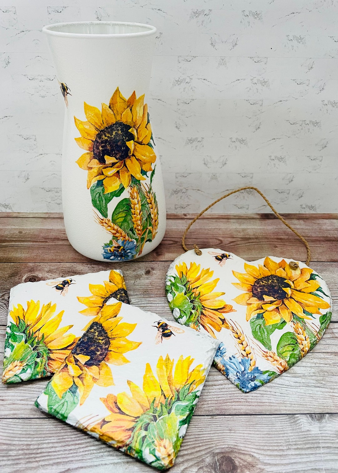 Sunflower Gift Set Sunflower Vase Sunflower Wall Art Etsy UK