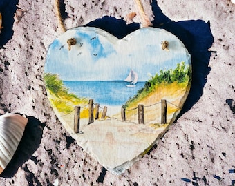 Beach Themed Hanging Heart, Nautical Ornament, Seaside Themed Gift, Beach Home Decor, Seaside Decoration, Nautical Gifts, Beach House