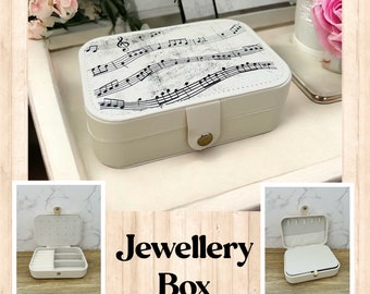 Musical Themed Jewellery Box, Musical Scores Travel Jewellery Box, Musical Notes Trinket Box, Musical Bedroom Accessories