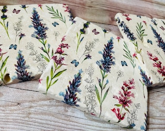 Wildflower Coasters Natural Stone Coasters Flower Coasters Rustic Coasters rustic Gifts Flower Gifts Wildflowers Nature Gifts Rosemary Gifts