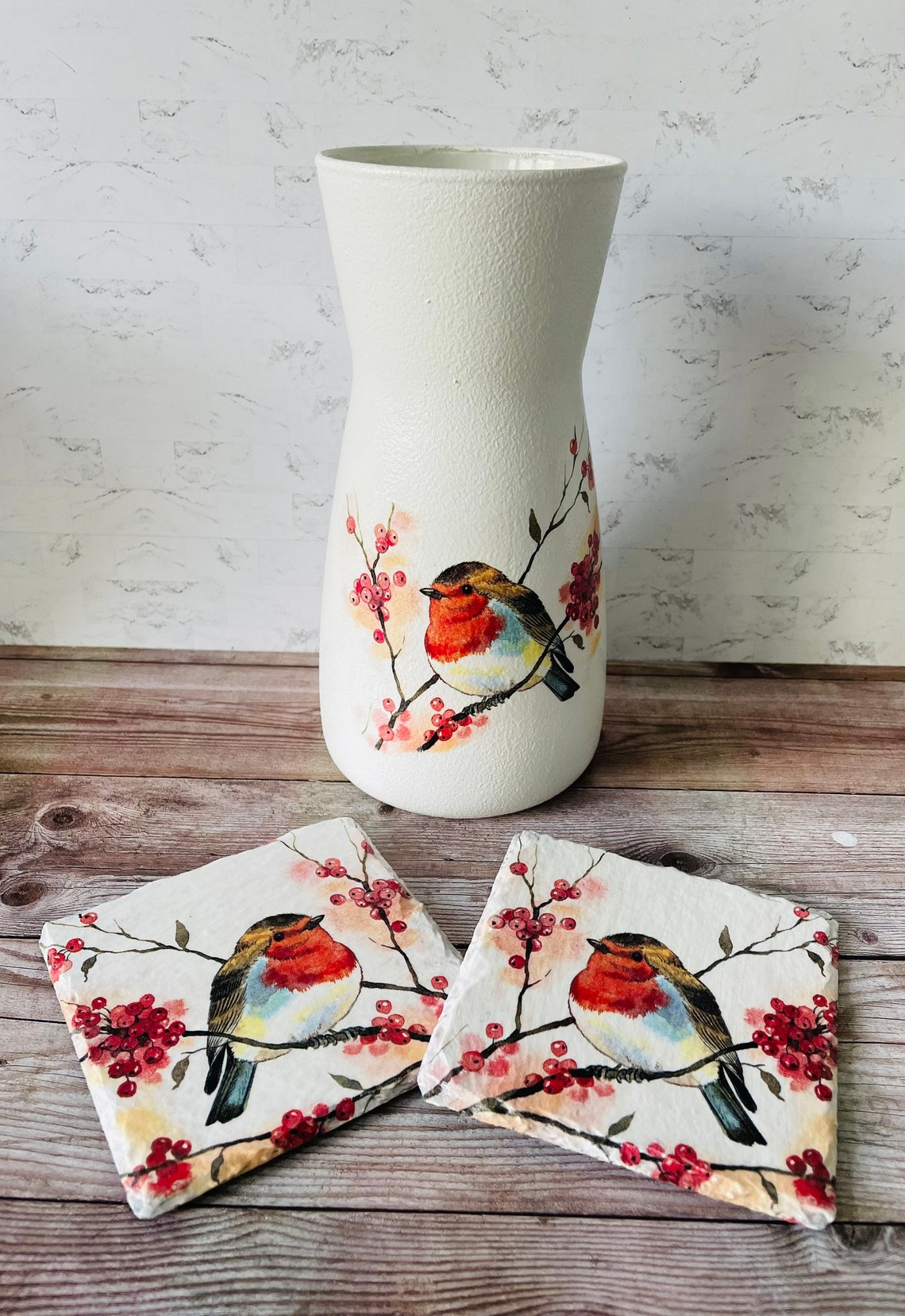 Robin Gift Set Personalised Robin Vase Robin Coasters Robin Themed Gifts Robins Garden ...