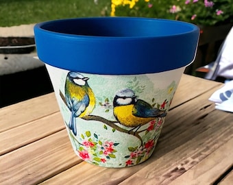 BlueTit Flower Pot, Blue Tit Plant Pot, Blue Tit Planter, Blue Tit Themed Gifts, Blue Tit Home Decor, Bird Themed Gift Set