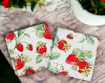 Strawberry Coasters Summer Coasters Strawberries Fruit Coasters Fruit Decor Summer Decor Outside Dining Strawberry Gifts