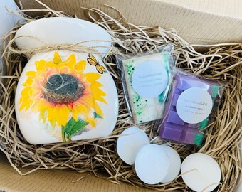 Sunflower Wax Burner Gift Set Sunflower Candle Gift Set Sunflower Gifts Mothers Day Gift Set Sunflower Home Decor Gift