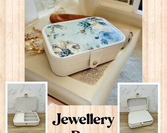Blue Peony Flower Themed Jewellery Box, Blue Floral Travel Jewellery Box, Blue Peony Flowers Trinket Box, Blue Peony Bedroom Accessories