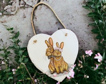 Wedding Themed Bunny Hanging Heart, Wedding Gift, Wedding Decorative Heart, Wedding Ornament Gift, Wedding Home Decor, Wedding Decoration