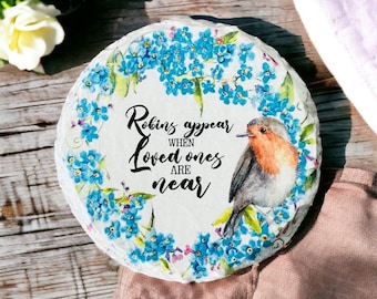 Single Robin Forget-me-not Coaster, When Robins Appear Loved Ones Are Near, Forget-me-not Coaster, Robin Coaster, Robin Gifts, Remembrance