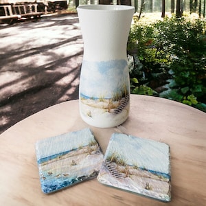 Seaside Vase, Seaside Coasters, Seaside Gifts, Coastal Home Decor, Beach Themed Vase, Beach Coasters, Seaside Decorations, Beach Home Gifts