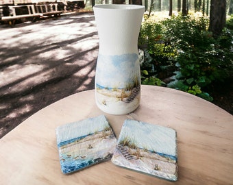 Seaside Vase, Seaside Coasters, Seaside Gifts, Coastal Home Decor, Beach Themed Vase, Beach Coasters, Seaside Decorations, Beach Home Gifts