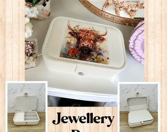 Highland Cow Themed Jewellery Box, Highland Cow Travel Jewellery Box, Highland Cow Trinket Box, Highland Cow Gift Ideas for Women