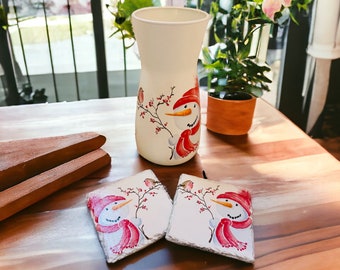 Snowman & Robin Vase, Snowman Coasters, Robin Coasters, Christmas Vase, Christmas Coasters, Robins, Christmas Decorations