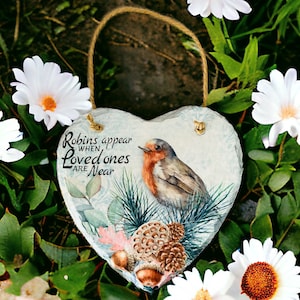 Robin Hanging Heart, Robin Decorations, Robin Ornaments, Robin themed Gifts, Robin Gifts, Robins Appear When Loved Ones Are Near
