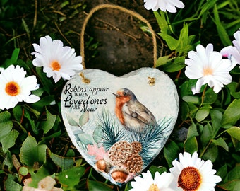 Robin Hanging Heart, Robin Decorations, Robin Ornaments, Robin themed Gifts, Robin Gifts, Robins Appear When Loved Ones Are Near