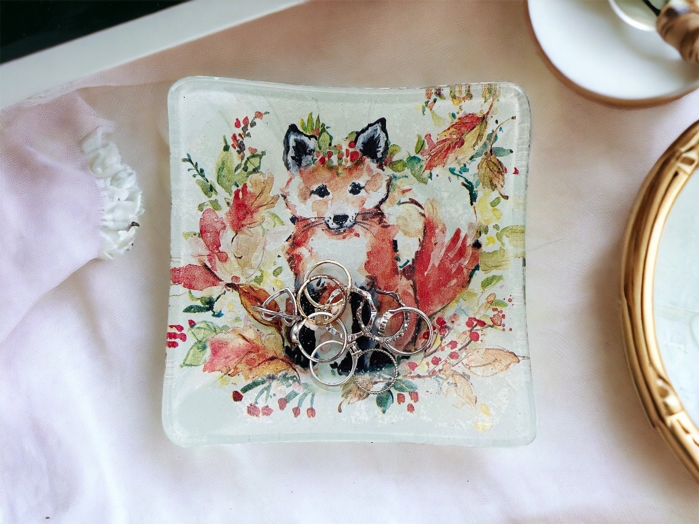 Fox Glass Trinket Dish, Fox Decorative Dish, Fox Jewellery Tray, Fox Gifts, Fox Jewellery, Fox Ring Dish
