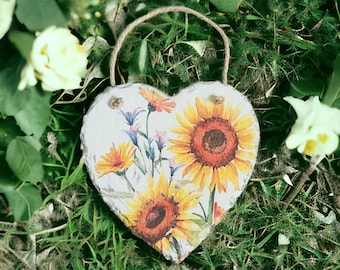 Sunflower Hanging Heart, Sunflower Decorations, Sunflower Ornaments, Sunflower themed Gifts, Sunflower Gifts, Sunflower Art