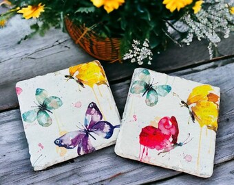 Vibrant Butterfly Coasters, Pretty Coasters, Butterfly themed Gifts, Butterflies, Butterfly Art, Gifts for Friends, Butterfly Gifts
