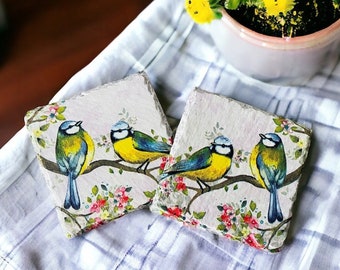 Blue Tit Coasters, Gardener Gifts, New Home, Bird Gifts, bird themed gifts, Bird Lovers, Nature Gifts, Blue Tits, Garden Birds, Bird Coaster