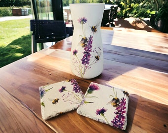 Bee Lavender and Thistle Vase Bee Lavender & Thistle Coasters Bee Home Decor Lavender Gifts Bee Gifts Thistles (Set of 2 Coasters)