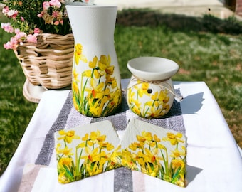 Daffodil Gift Set Daffodil Vase Daffodil Coasters Daffodil Wax Melt Burner Daffodil Gifts Daffodil Home Decorations
