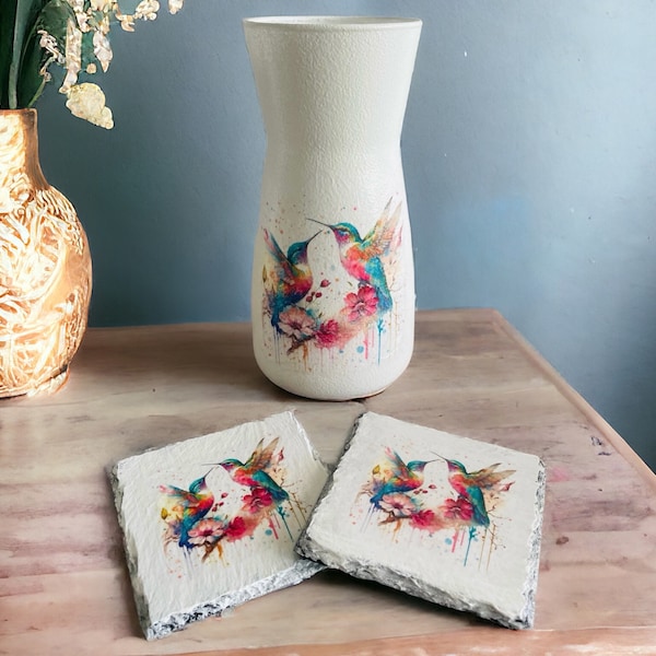 Hummingbird Vase, Hummingbird Coasters, Hummingbird Gift Set,, Bird Coasters, Bird Vase, Hummingbird Gifts, Hummingbird Decorations