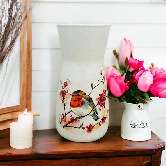 Robin Vase, Robin Gifts, Christmas Robin Decorations, Bird Vase, Christmas Vase, Remembrance Vase, Robin Home Decor, Bird Gifts