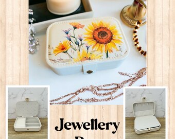 Sunflower Themed Jewellery Box, Sunflower Travel Jewellery Box, Sunflower Trinket Box, Sunflower Bedroom Accessories, Sunflower Gifts,