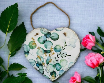 Eucalyptus Natural Slate Hanging Heart, Eucalyptus Wedding Decoration, Eucalyptus Gift Ideas, Natural Eucalyptus Home Decor