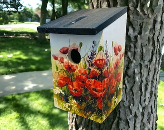 Poppy Bird Box, Poppy Bird House, Poppy Garden Gift, Poppy Garden Decorations, Poppy Gifts, Bird Watchers, Bird Lovers