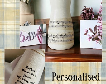Personalised Musical themed Glass Flower Vase Gift, Music Home Decoration, Music Teacher Gifts, Music Student Gifts, Music Room Decoration